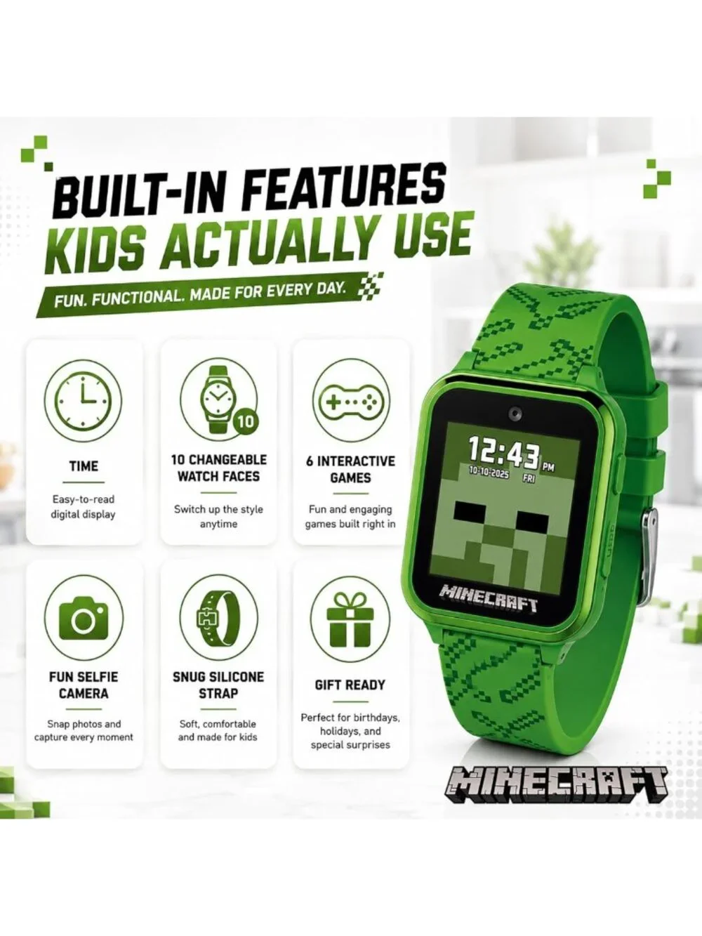 Interactive Kids Smart Watch - Touchscreen, Camera, Games, Pedometer, 10 Faces